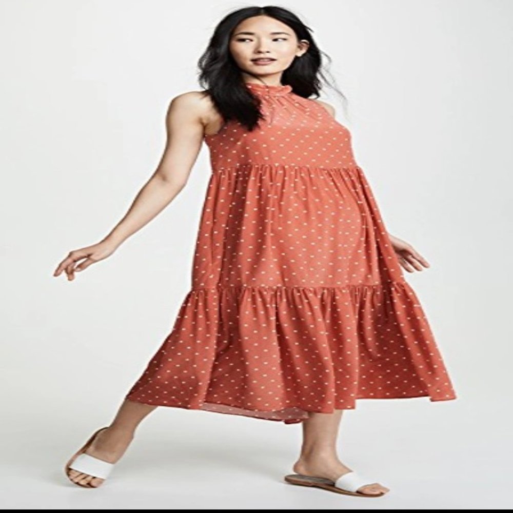 Asceno Long Neck Tie Dress In Red White Sz M NWT